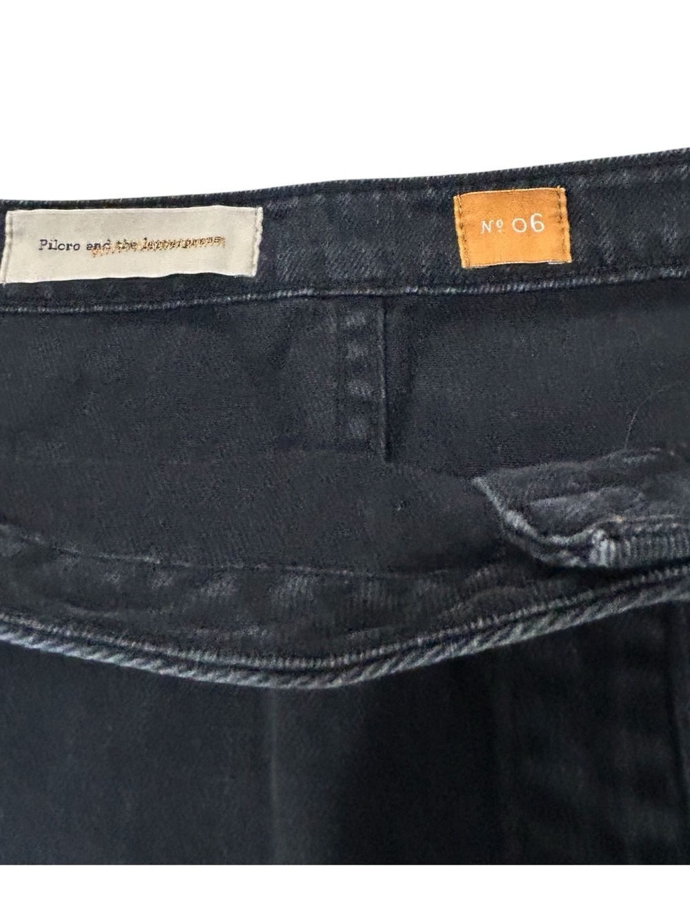 Anthropologie Pilcro and the Letterpress Black Fringe Denim Skirt 6 Button Front - Picture 7 of 9